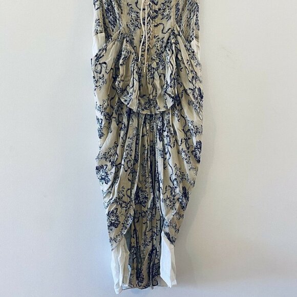 Leon Max Ruffle Strapless Victorian Maxi Dress Gown Corset Cream Linen Blend 2 - Picture 6 of 10